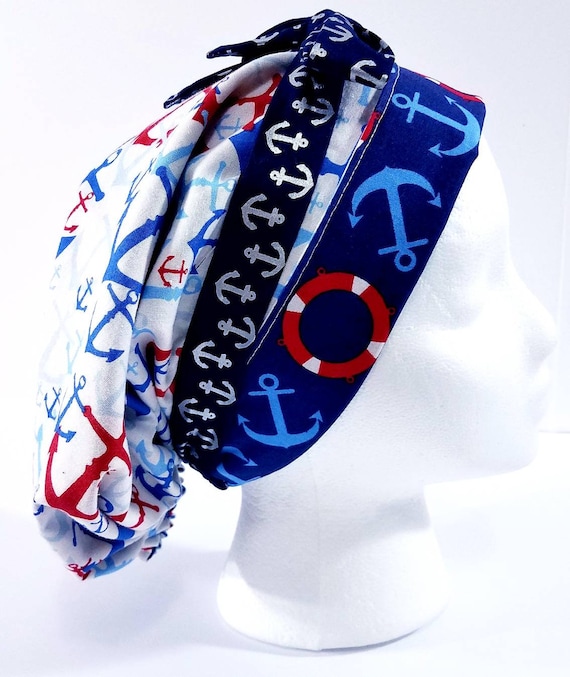 Surgery Cap, Surgical Cap, Surgery Hat, Surgical Hat, Women's Bouffant Hat, Chemo Hat, Head Covering, Anchors, Nautical
