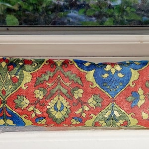 Draft stopper, window draft stopper, door draft stopper, insect repellant, *FILLED* cedar, floral, Victorian, Red