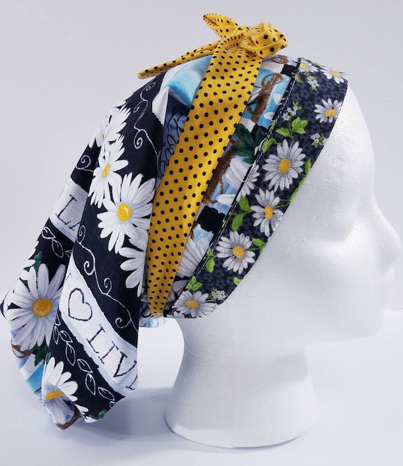 Scrub Hat, Surgical Cap, Surgery Cap, Surgical Hat, Women's Bouffant Hat, Chemo Hat, Face Mask, Daisies, Live, Laugh, Love