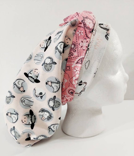 Scrub Cap, Women's Bouffant Cap, Chemo Hat, Surgical Cap, Surgery Hat, Face Mask, Barn Animals, Farm Animals, Cow, Pig, Horses