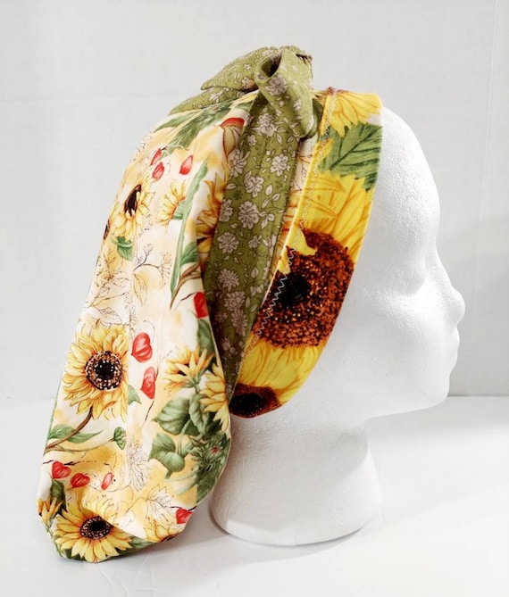 Surgery Cap, Surgical Hat, Women's Bouffant Hat, Chemo Hat, Scrub Cap, Head Covering, Face Mask, Sunflowers