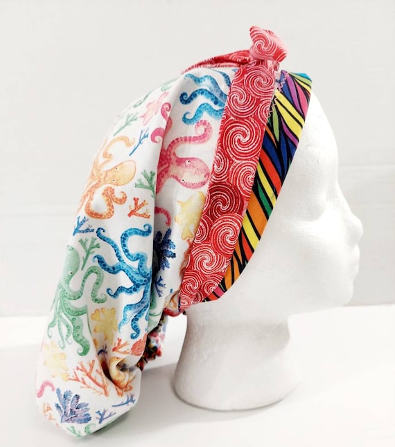 Scrub Cap, Women's Bouffant Cap, Chemo Hat, Surgical Cap, Surgery Hat, Octopuses