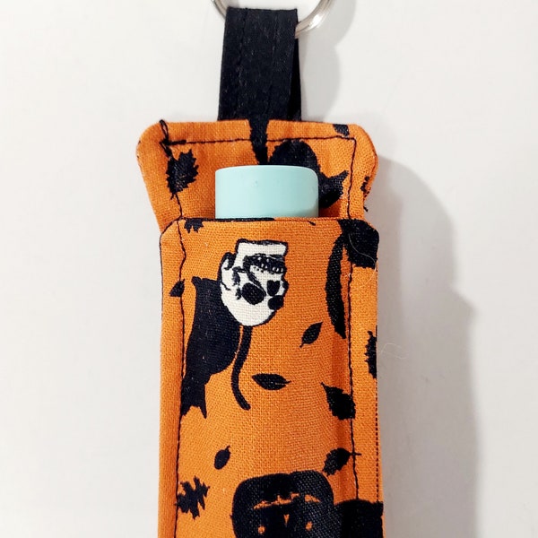 Chapstick/lighter Keyring Holder, Chapstick Holder, Lighter Holder, Black Cat, Skull, Halloween