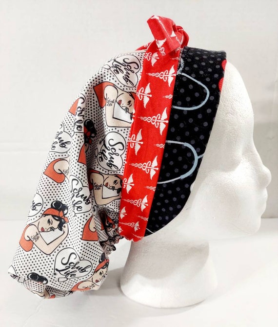 Scrub Cap, Women's Bouffant Cap, Surgery Hat, Surgical Cap, Face Mask, Reversible, Scrub Life, CST, Healthcare, Medical