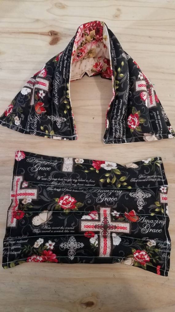 Rice-flax seed therapeutic heating/cooling neck wrap and body pad, heat pad, cold pack, rice bag, crosses, Amazing Grace, roses, biblical
