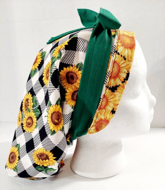 Scrub Cap, Women's Bouffant Cap, Chemo Hat, Surgical Hat, Surgical Cap, Face Mask, Sunflower