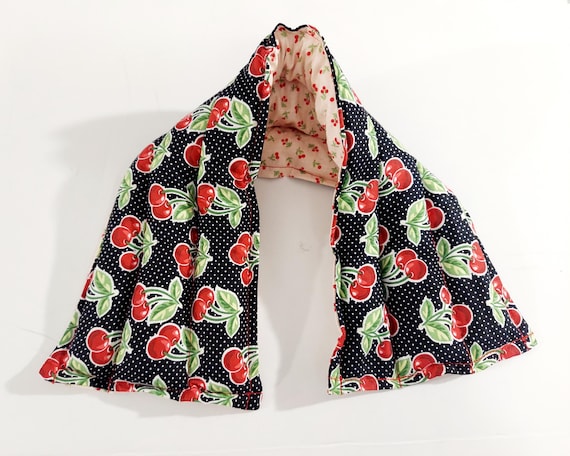 Rice-flax seed therapeutic heating-cooling pad, neck wrap, eye bag, heat pad, cold pack, rice bag, cherries