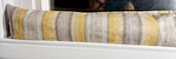 Draft Stopper, Door Draft Stopper, Breeze Blocker, Window Draft Stopper, Insect Repellent, FILLED W/CEDAR. Yellow, Gray Stripes