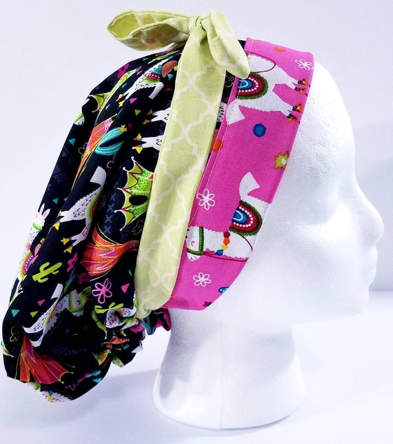 Surgery Hat, Women's Bouffant Cap, Surgical Cap, Scrub Cap, Chemo Hat, Head Covering, Llamas