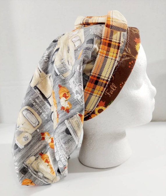 Scrub Cap, Women's Bouffant Cap, Chemo Hat, Surgical Cap, Surgery Hat, Fall, Pumpkins, Thanksgiving