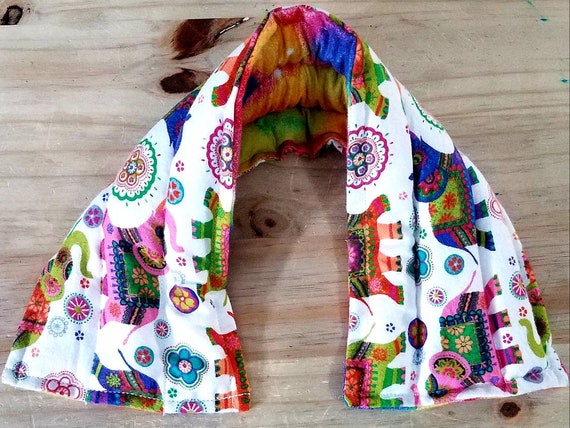 Rice-flax seed therapeutic heating/cooling neck wrap, body pad, heat pad, cold pack, rice bag, doula, elephants