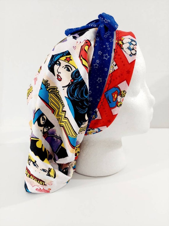 Scrub Cap, Women's Bouffant Cap, Chemo Hat,Surgical Cap, Surgery Hat, Wonder Woman, Superhero, Batgirl, Supergirl