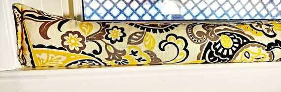 Draft stopper, window draft stopper, door draft stopper, economical, breeze stopper, insect repellant, FILLED CEDAR, Paisley, Yellow, Gray