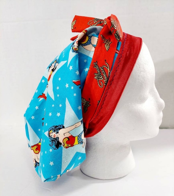 Scrub Cap, Women's Bouffant Cap, Chemo Hat, Satin Lined Surgical Hat, Surgical Cap, Surgery Hat, Satin, Wonder Woman