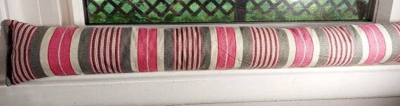 Draft Stopper, Breeze Stopper, Insect Repellent, Window Draft Stopper, Door Draft Stopper, Door Snake, FILLED Cedar, Stripes, Pink, Gray