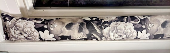 Draft stopper, door draft stopper, window draft stopper, breeze stopper, Insect Repellent, Sound Barrier, FILLED W/CEDAR, Skulls, Roses