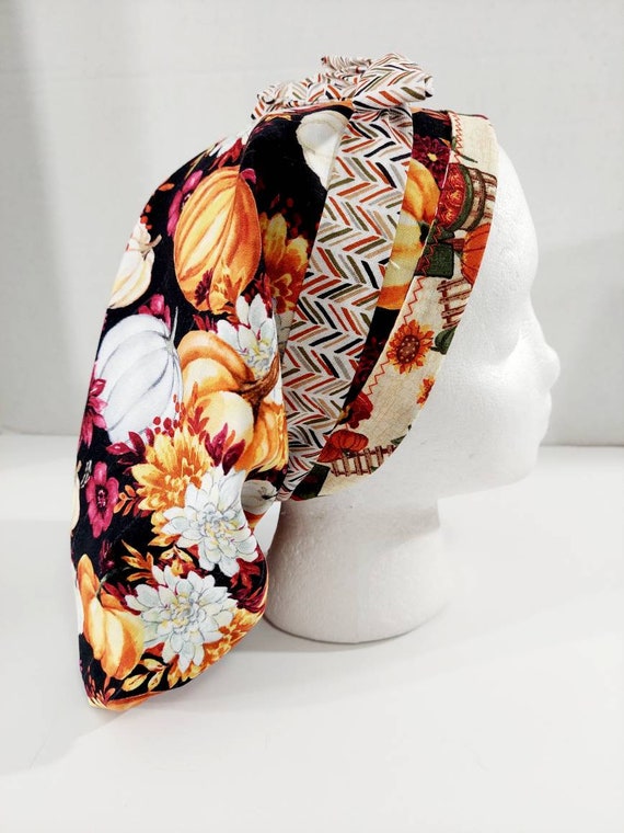 Scrub Cap, Women's Bouffant Cap, Chemo Hat, Surgical Cap, Surgery Hat, Surgical Hat, Fall, Pumpkins, Scarecrow, Harvest
