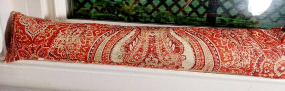 Draft Stopper, Breeze Stopper, Insect Repellent, Window Draft Stopper, Door Draft Stopper, Door Snake, FILLED Cedar, Red, Paisley