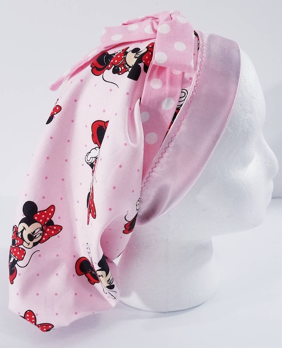 Surgery Cap, Surgical Hat, Women's Bouffant Cap, Scrub Cap, Face Mask, Satin Lined, Minnie Mouse