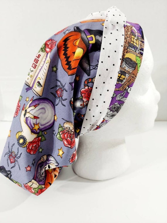 Scrub Cap, Women's Bouffant Cap, Chemo Hat, Surgical Cap, Surgery Hat, Face Mask, Halloween, Ghost, Skulls
