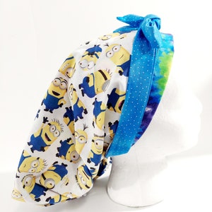 Tye Dye, Minions, Scrub Cap, Women&#39;s Bouffant Cap, Chemo Hat, Surgical Cap, Surgery Hat, READY TO SHIP