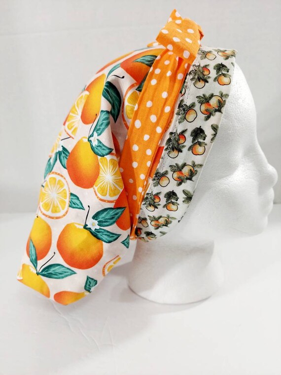 Scrub Cap, Women's Bouffant Cap, Chemo Hat, Surgical Cap, Surgery Hat, Oranges