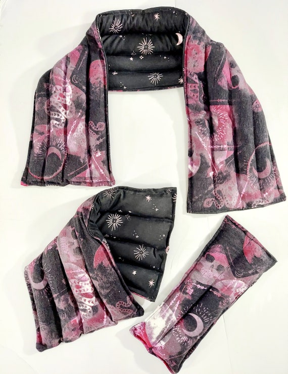 Rice-flax seed heating/cooling neck/shoulder/knee wrap, rice bag, heat pad, cold pack, tarot, Skulls, moon