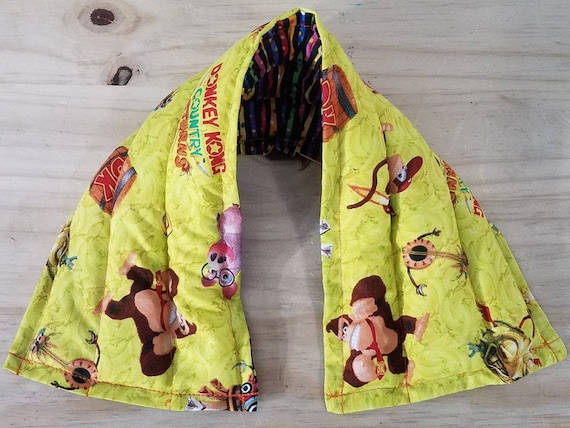 Rice-flax seed therapeutic heating/cooling neck wrap, body pad, heat pad, cold pack, Donkey Kong