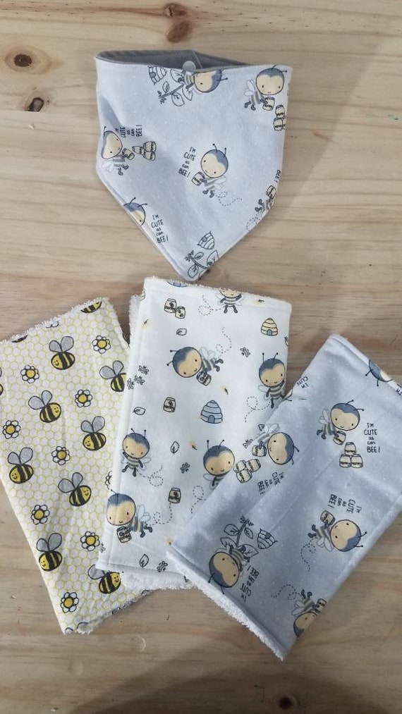 Burp rags, burp cloth, bandana bib, bees, honey, baby shower, baby gift