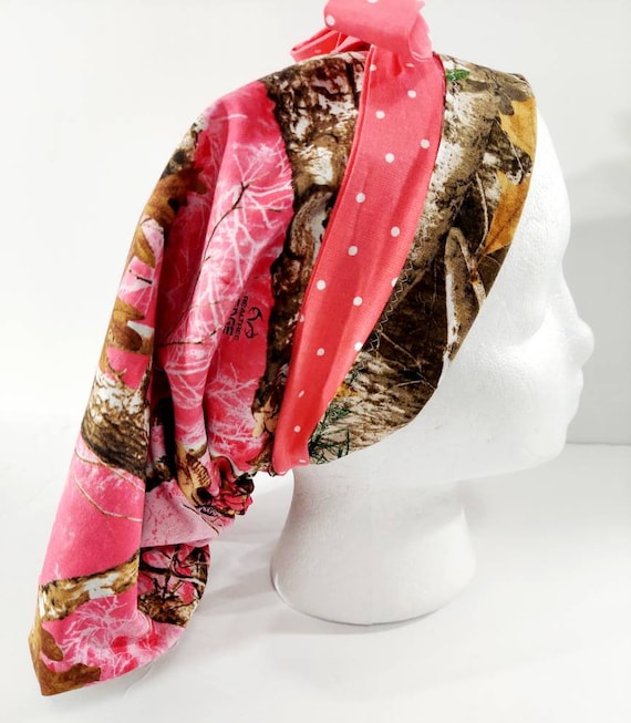 Surgery Hat, Surgical Cap, Scrub Cap, Women's Bouffant Cap, Chemo Hat, Head Covering, Face Mask, Camouflage, Hunting