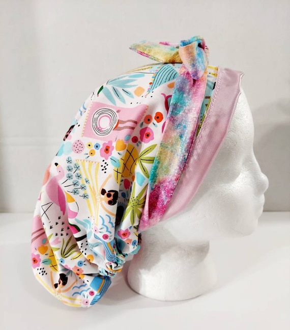 Satin Lined Scrub Cap, Women's Bouffant Cap, Chemo Hat, Surgical Cap, Scrub Cap, Surgery Hat, Beach, Summer