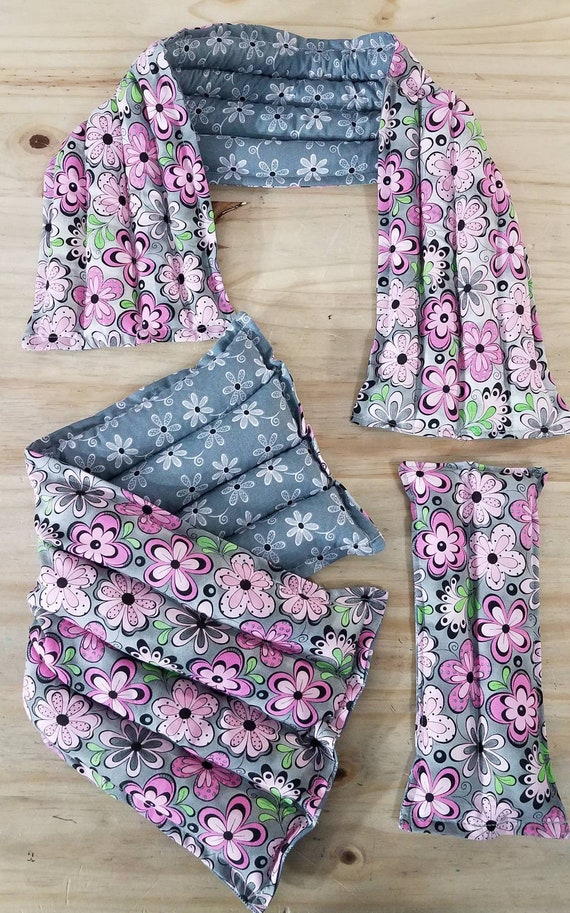 Rice-flax seed therapeutic heating-cooling pad neck wrap, body bag, eye bag, rice bag, heat pad, cold pack, aromatherapy, flowers