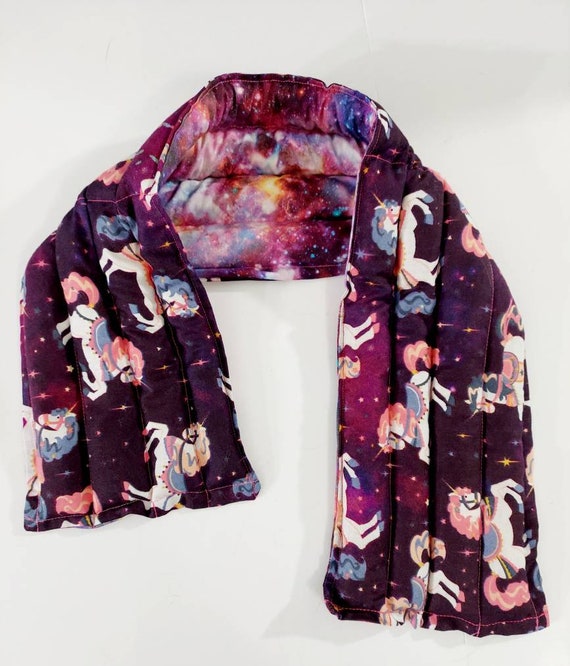 Rice-flax seed therapeutic heating/cooling wrap, neck wrap, heat pad, cold pack, rice bag, unicorns, galaxy
