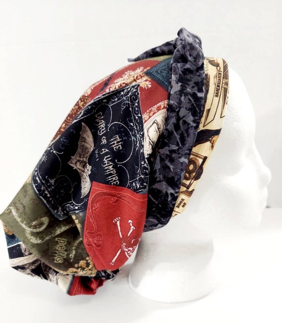 Scrub Cap, Women's Bouffant Cap, Chemo Hat, Surgical Cap, Surgery Hat, Reversible, Spell Books, Apothecary, Halloween, Skulls