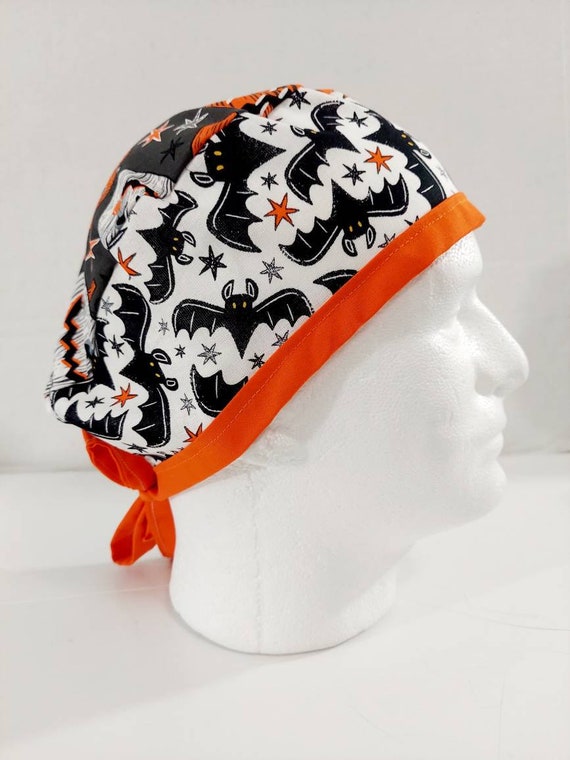 Skull Cap, Doo Rag, Do Rag, Scrub Cap, Chemo Hat, Surgical Hat, Halloween, Pumpkins, Bats
