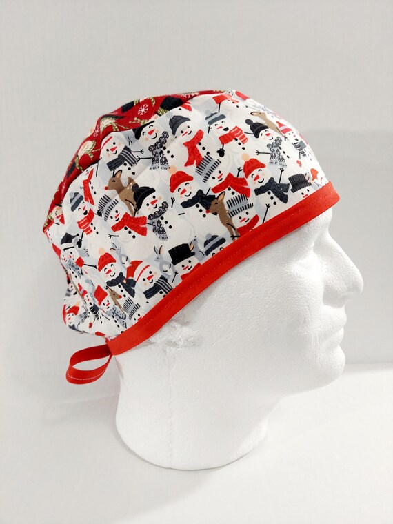 Skull Cap, Doo Rag, Scrub Cap, Surgical Hat, Welding Cap, Surgery Hat, Snowmen, Christmas