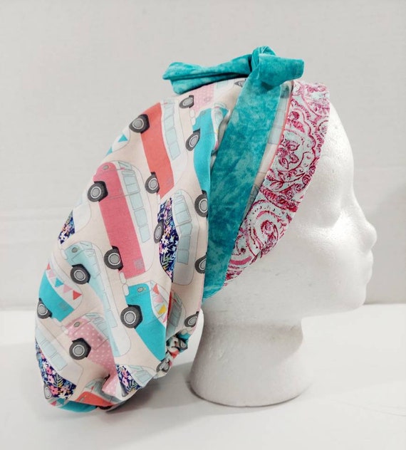 Surgical Cap, Surgery Hat, Women's Bouffant Cap, Chemo Hat, Head Covering, Reversible, Campers, SHIPS IMMEDIATELY