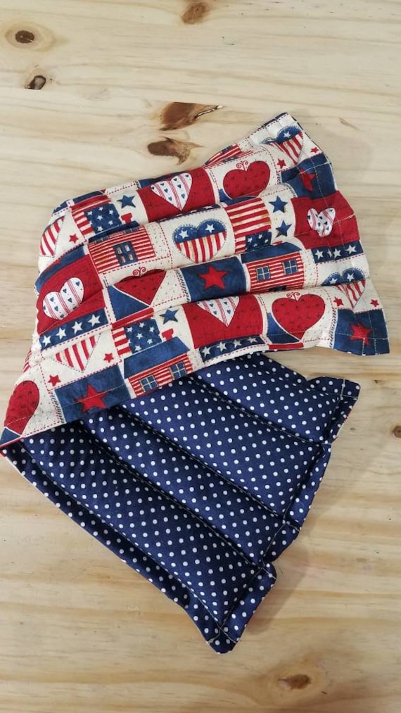 Rice-flax seed therapeutic heating/cooling neck wrap, body pad, heat warmer, cold pack, rice bag, USA, hearts. Patriotic