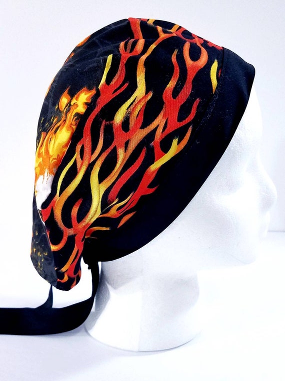 Skull Cap, Doo Rag, Scrub Cap, Surgical Hat, Welding Cap, Head Covering, Skulls, Flames