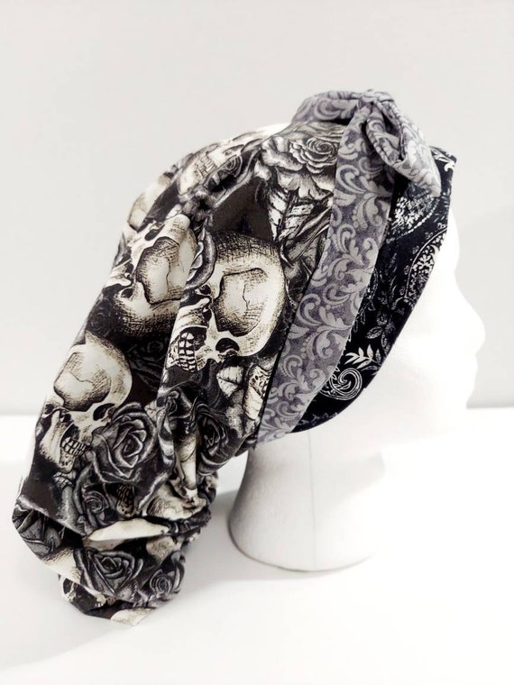 Surgical Cap, Surgery Hat, Chemo Hat, Women's Bouffant Hat, Scrub Cap, Head Covering, Halloween, Skulls, Roses