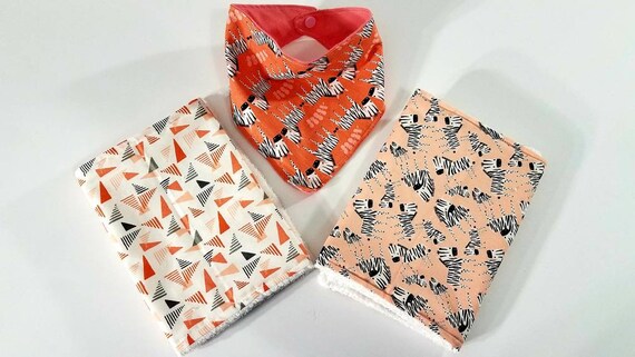 Bandana bib, burp cloths,  baby shower, baby gift, zebras