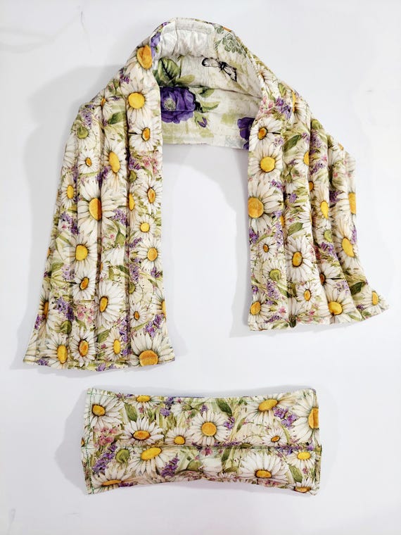 Rice-flax seed therapeutic heating-cooling pad, neck wrap, eye bag, rice bag, heat pad, cold pack, doula, Wildflowers