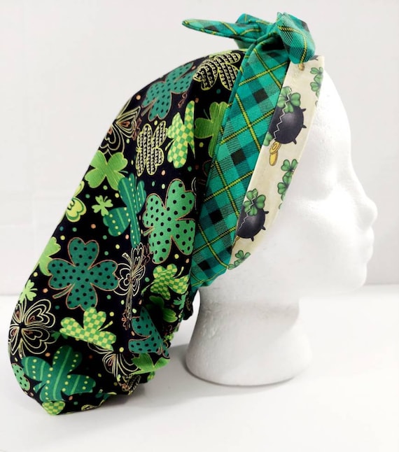 Scrub Cap, Surgical Hat, Surgery Cap, Chemo Hat, Reversible, St. Patrick's, Clovers,  Shamrocks