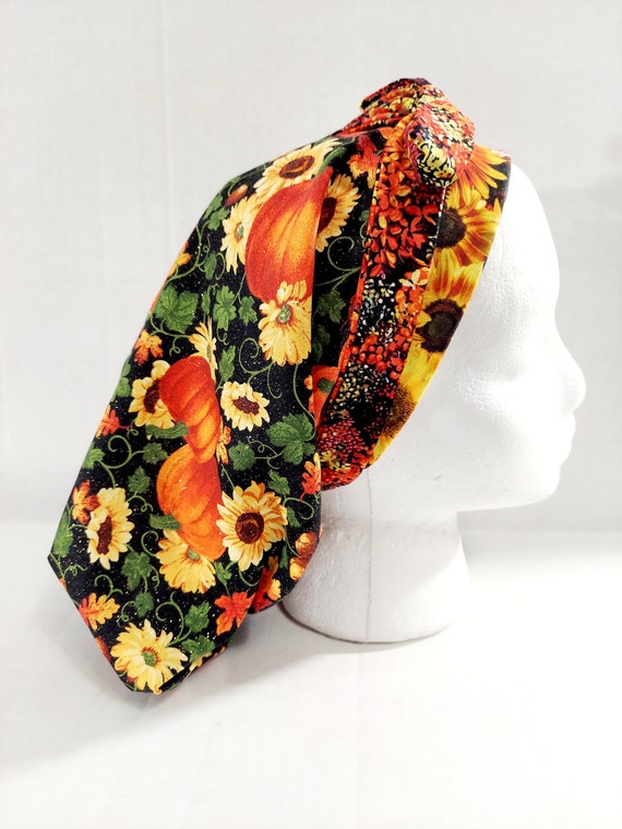 Scrub Cap, Women's Bouffant Cap, Chemo Hat, Surgical Cap, Surgery Hat, Fall, Pumpkins