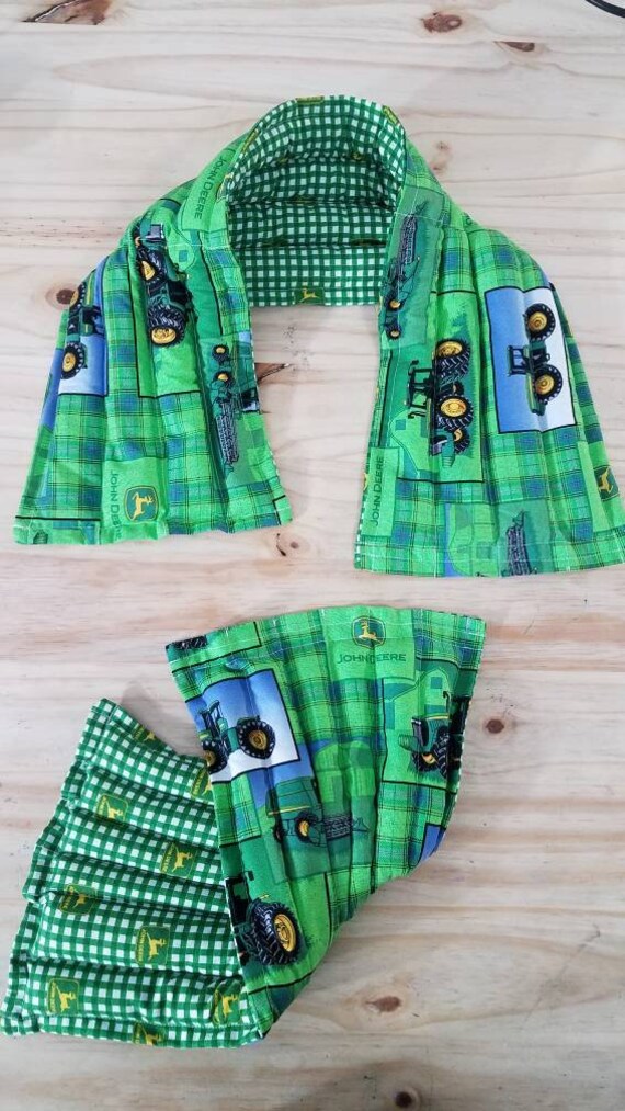Rice-flax seed therapeutic heating-cooling pad, neck wrap, rice bag, heat pad, cold pack, John Deere, tractor, farmers