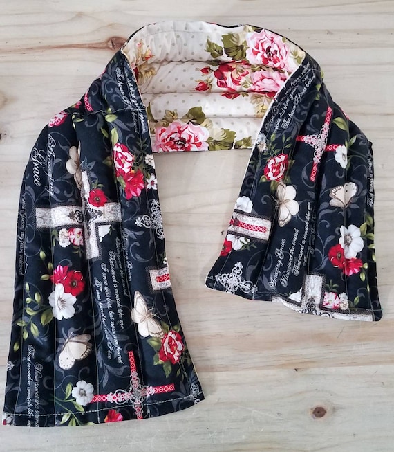 Rice-flax seed therapeutic heating/cooling neck wrap, rice bag, heat pad, cold pack, Amazing Grace, religious, faith, roses