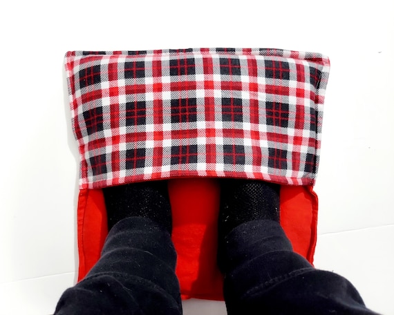 Rice-flax seed therapeutic heating/cooling pad, foot warmer, hand warmer, rice bag, heat pad, Plaid, red and gray