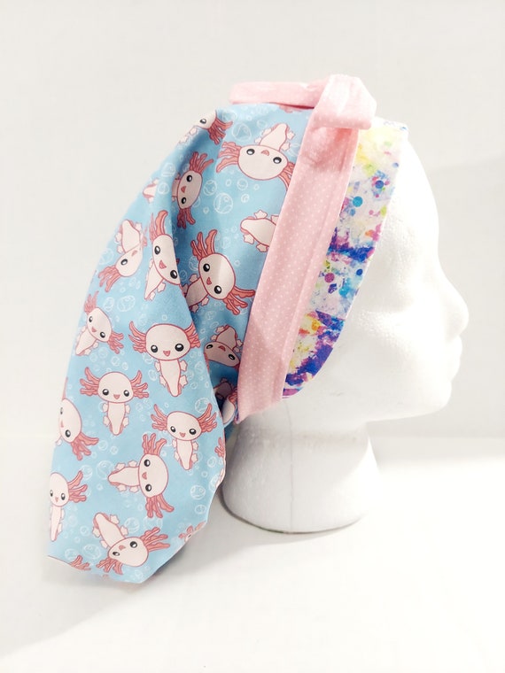 Scrub Cap, Women's Bouffant Cap, Chemo Hat, Surgical Cap, Surgery Hat, Reversible, Axolotl