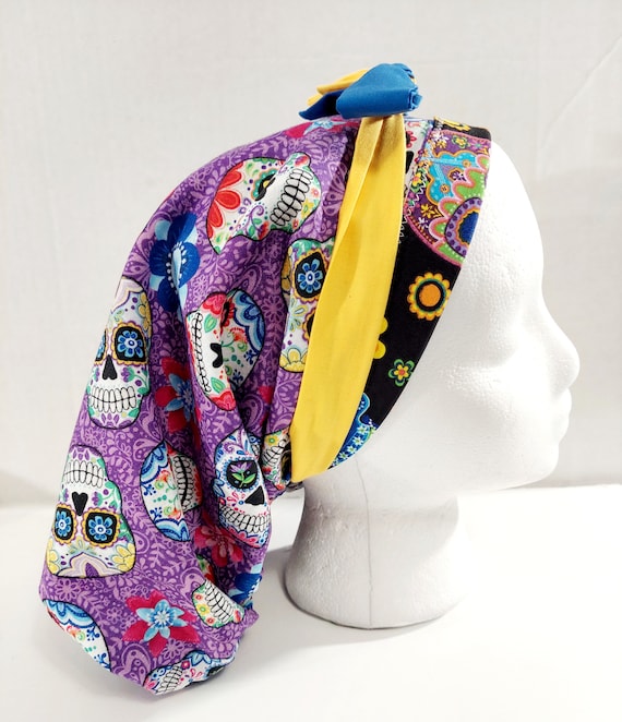 Scrub Cap, Women's Bouffant Cap, Chemo Hat, Surgical Cap, Surgery Hat, Sugar Skulls