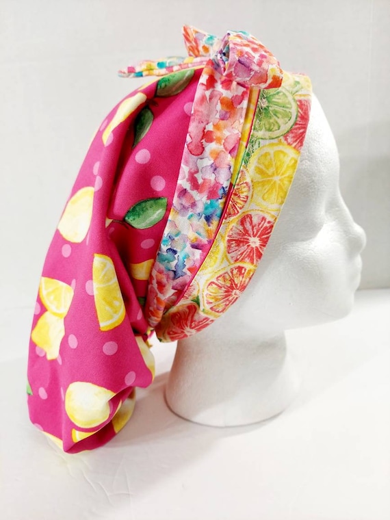 Scrub Cap, Women's Bouffant Cap, Chemo Hat, Surgical Cap, Surgery Hat, Face Mask, Lemons